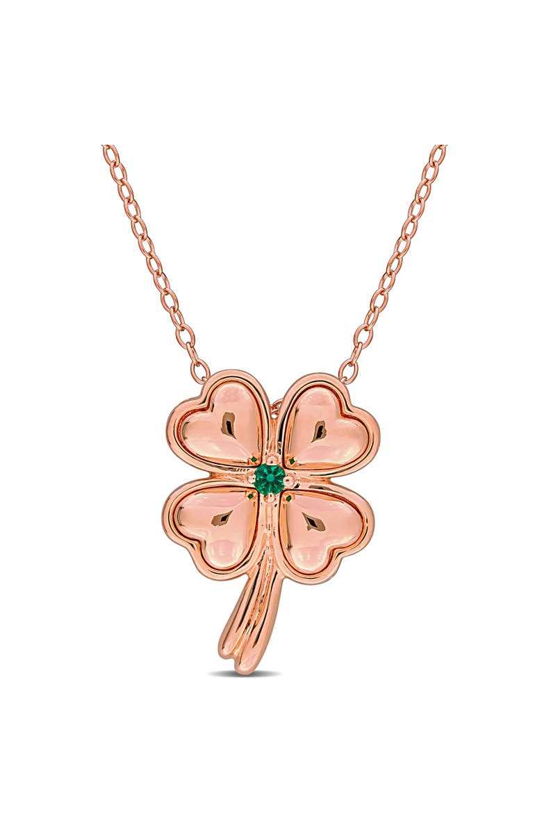 Julianna B. Lab-Created Emerald Clover Leaf Necklace Rose Plated, Main, color, Created Emerald