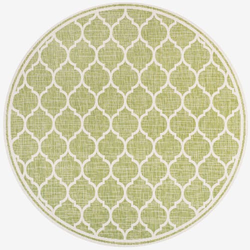 Jonathan Y Trebol Moroccan Trellis Textured Weave Indoor/outdoor Round Area Rug In Green/cream