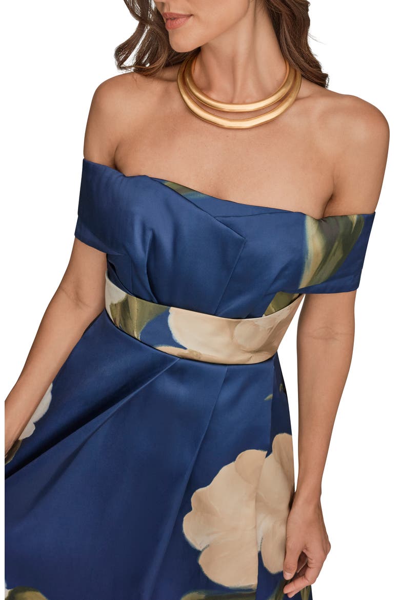 Placed Floral Off the Shoulder Gown, Alternate, color, INK MULTI