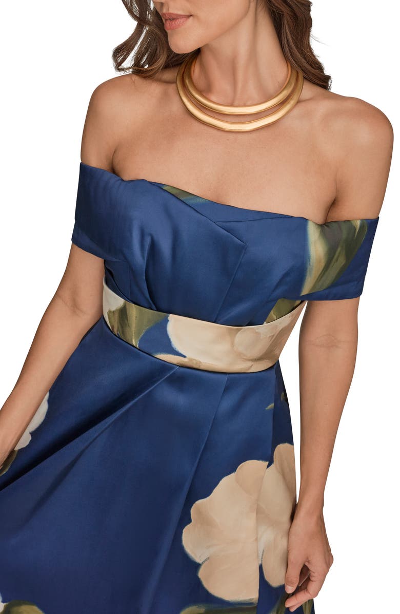 Donna Karan New York Placed Floral Off the Shoulder Gown, Alternate, color, Ink Multi