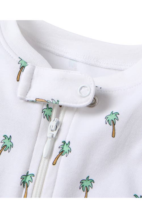 Petite Plume Palmier Print Pima Cotton Footie In White