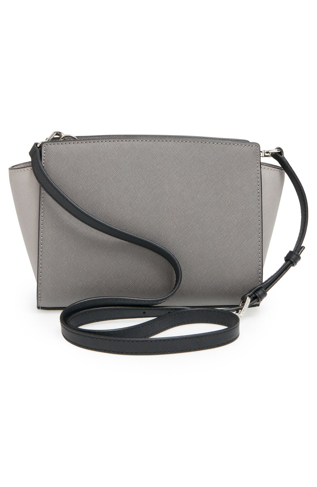 'Selma - Medium' Saffiano Leather Crossbody Bag, Alternate, color, STEEL GREY/ PEARL GREY