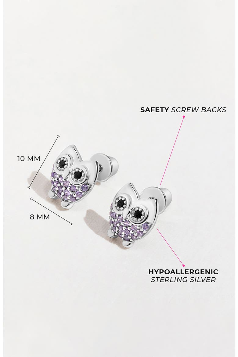 Hoot Cubic Zirconia Owl Earrings, Alternate, color, Purple