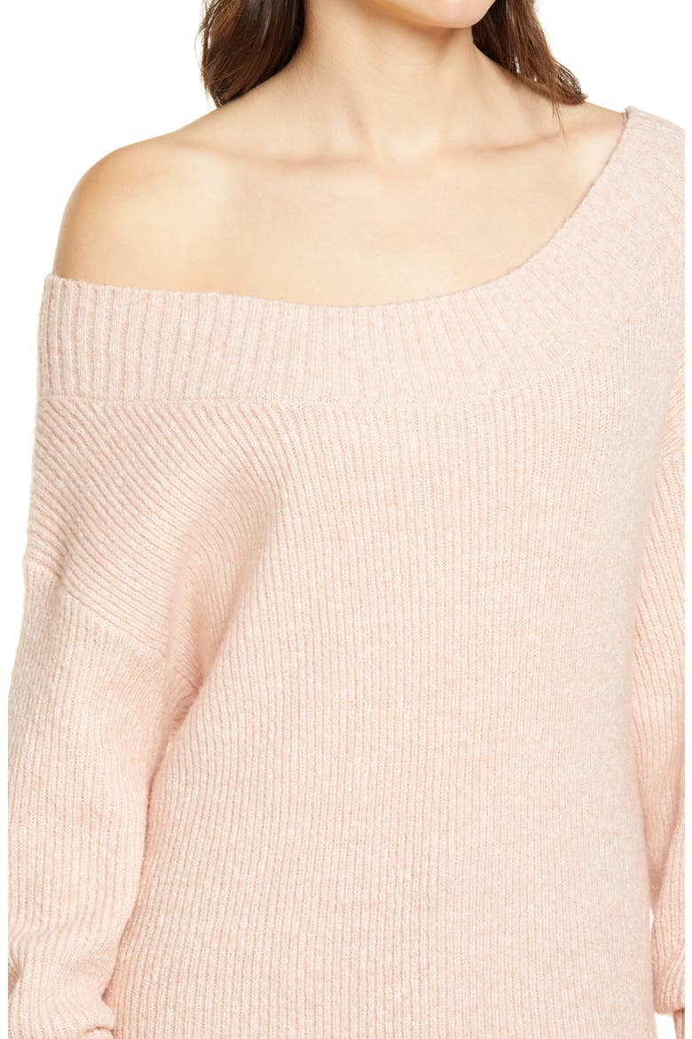 Ribbed Off the Shoulder Sweater, Alternate, color, PINK SMOKE