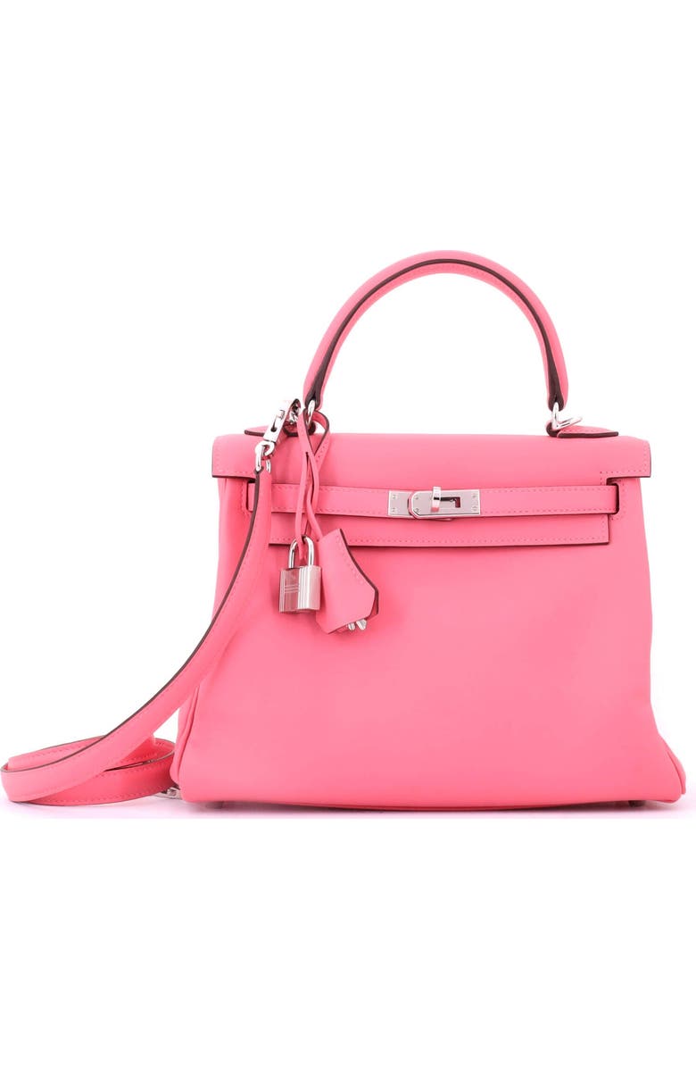 Pre-Owned Hermes Kelly Handbag Pink Swift with Palladium Hardware 25, Main, color, Rose Azalee