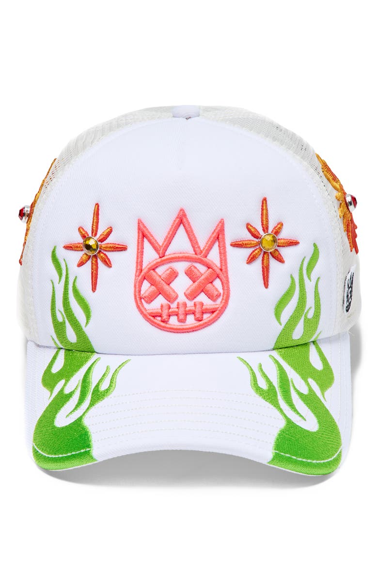 Cult of Individuality Shimuchan Logo Crystal Embellished Trucker Hat, Alternate, color, 