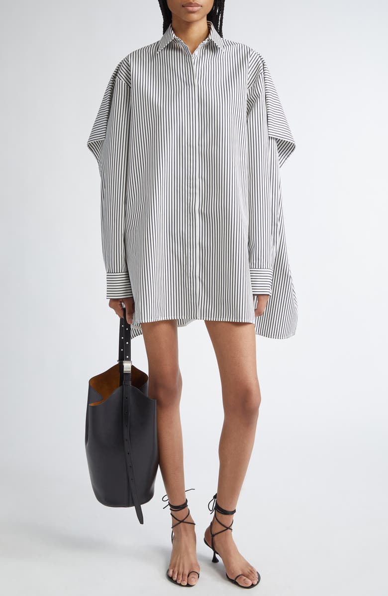 Proenza Schouler Isla stripe Silk & Cotton Shift Cape Dress, Main, color, 