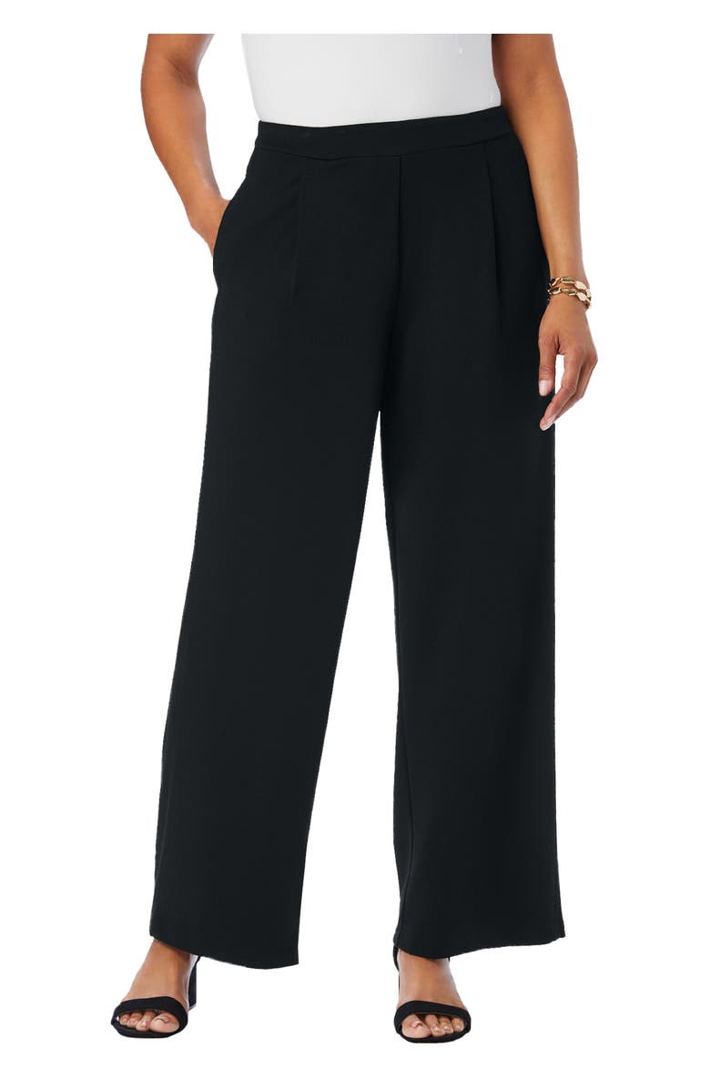 Jessica London Stretch Knit Crepe Wide Leg Pant, Main, color, Black