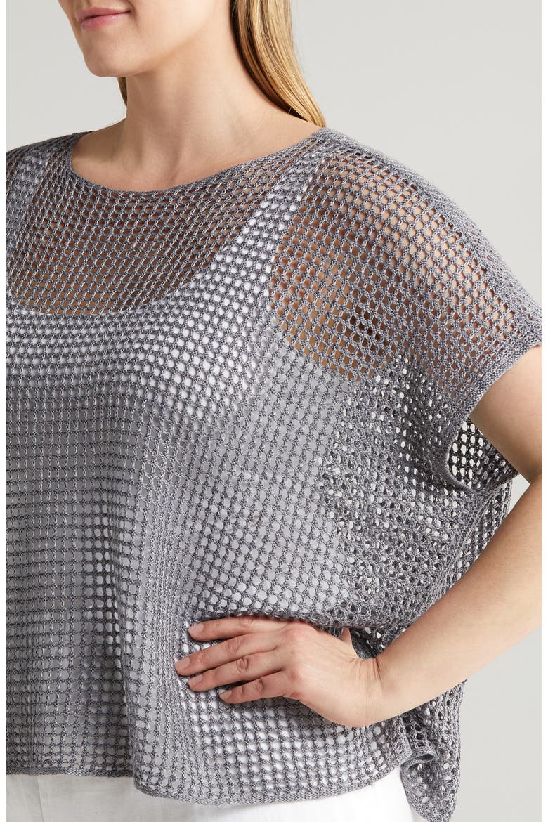 Open Stitch Short Sleeve Organic Linen Sweater, Alternate, color, STEEL