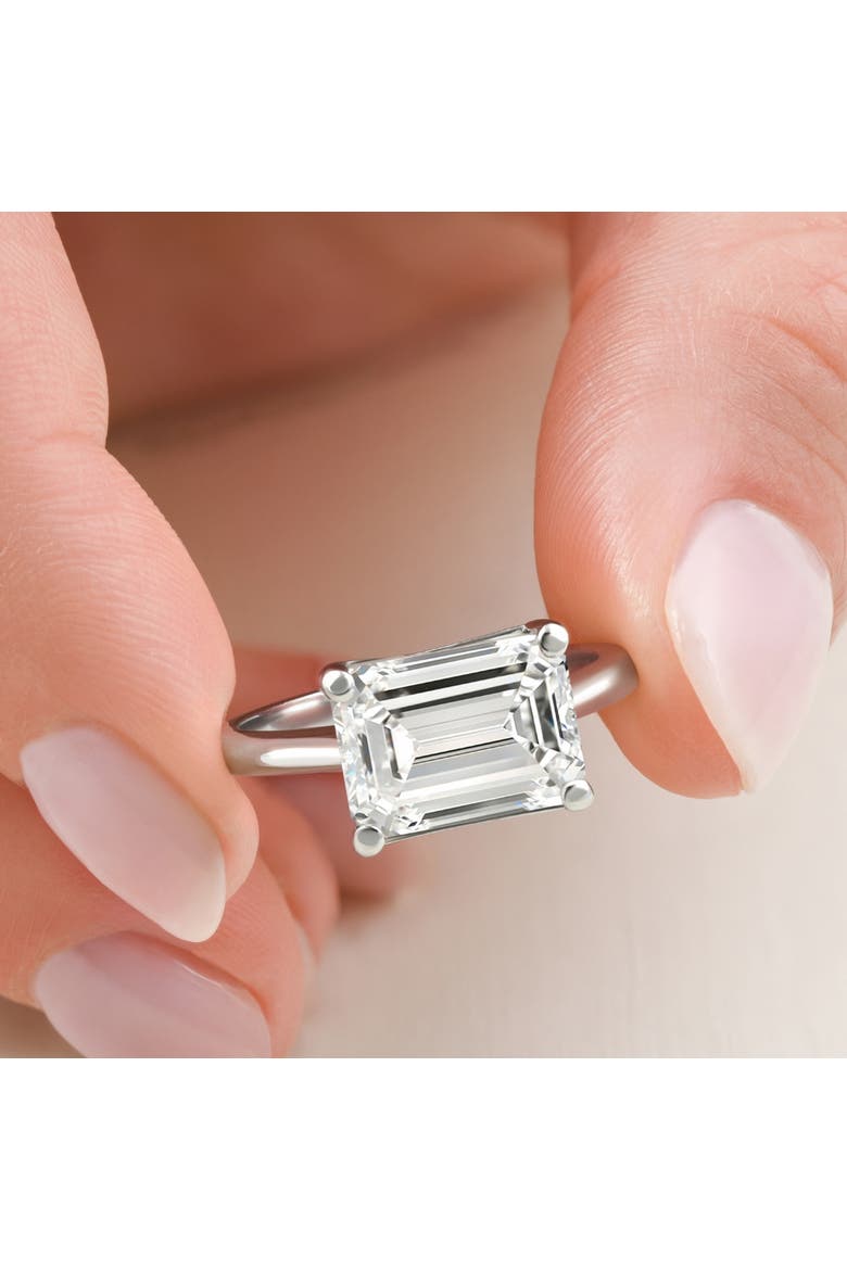 Certified 5Ct Emerald Cut Lab Grown Diamond Solitaire East West Engagement Ring, Alternate, color, 14k White Gold
