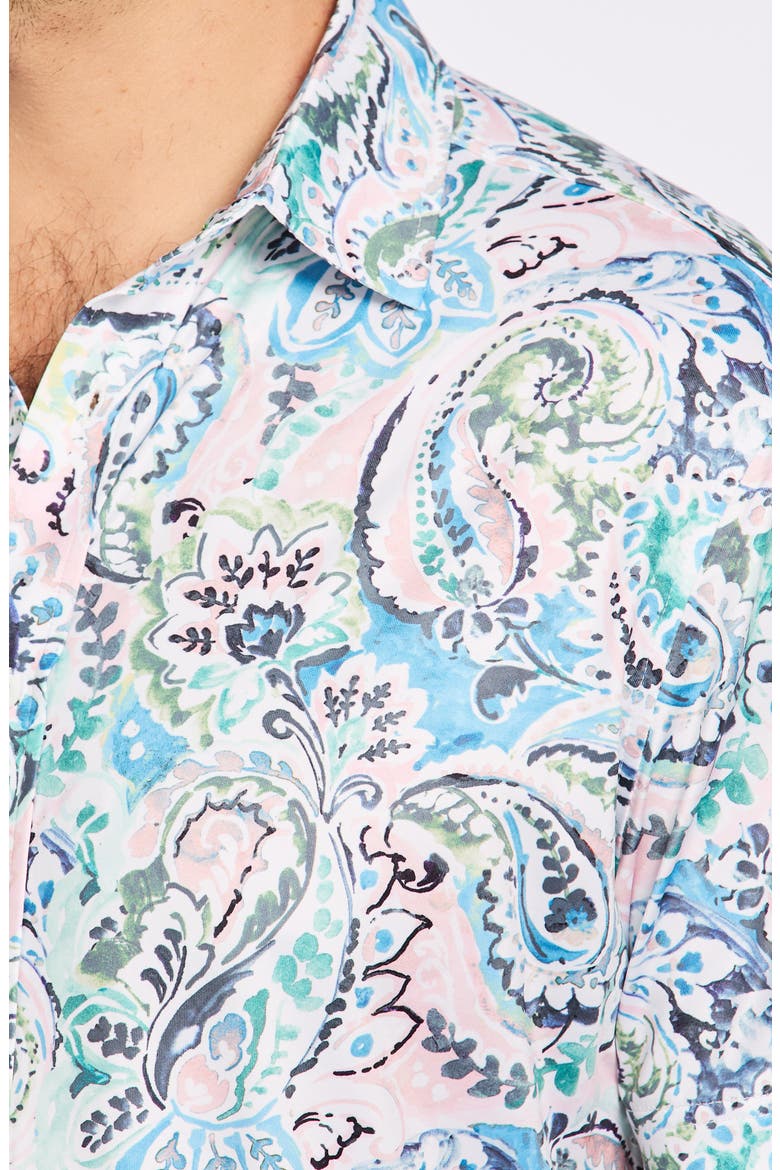 Floral Print Short Sleeve Cotton Button-Up Shirt, Alternate, color, BLUE MULTI