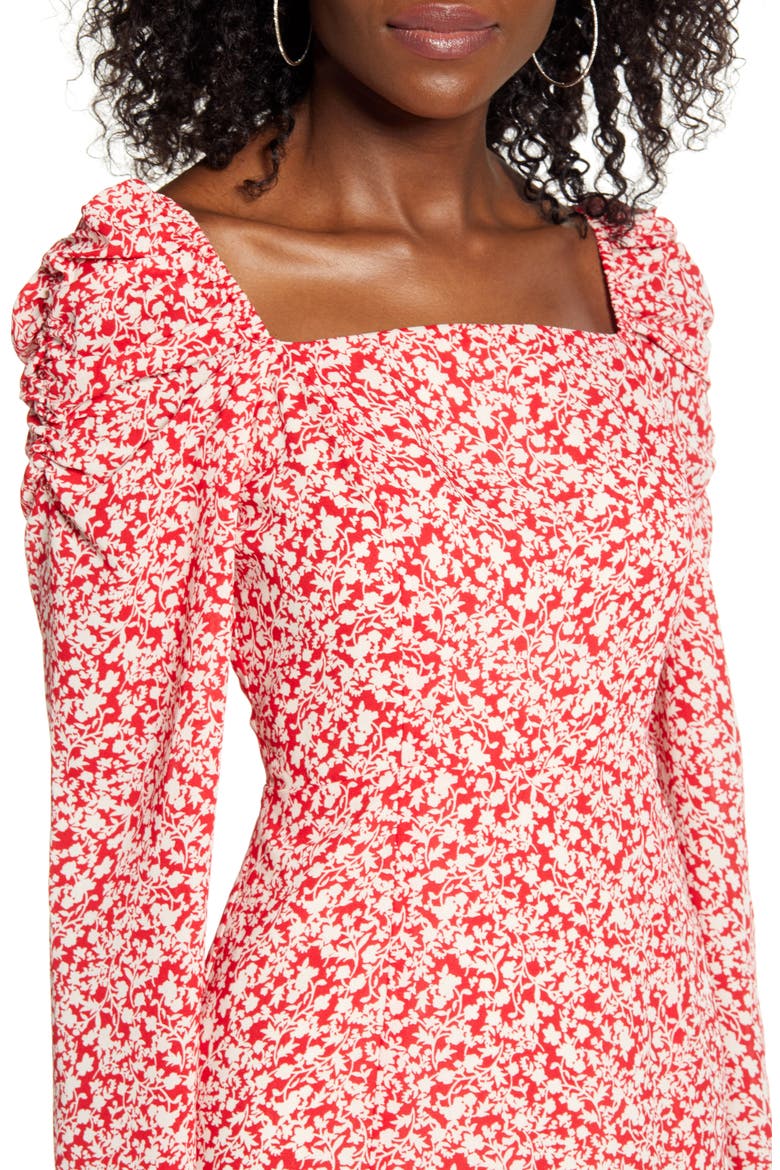 Puff Sleeve Long Sleeve Minidress, Alternate, color, RED POPPY FLORAL