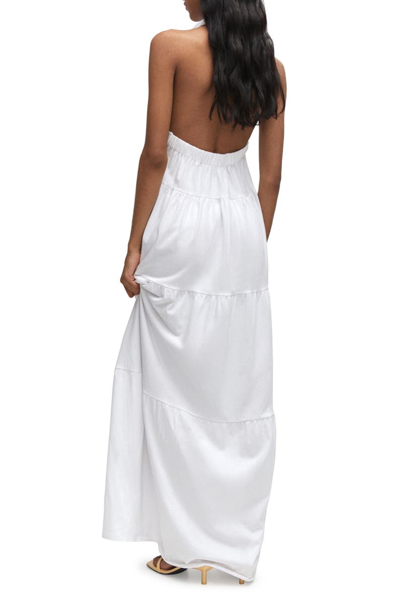 MANGO Open Back Halter Cotton Maxi Dress, Alternate, color, 