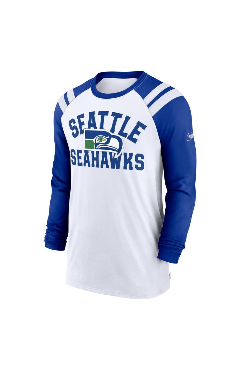Nike Men's Nike White/Royal Seattle Seahawks Classic Arc Raglan Tri-Blend Long Sleeve T-Shirt, Alternate, color, White