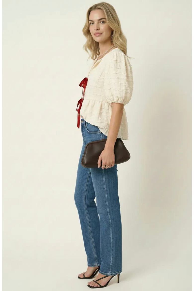 Textured Puff Sleeve Peplum Blouse, Alternate, color, Off-White / Cream