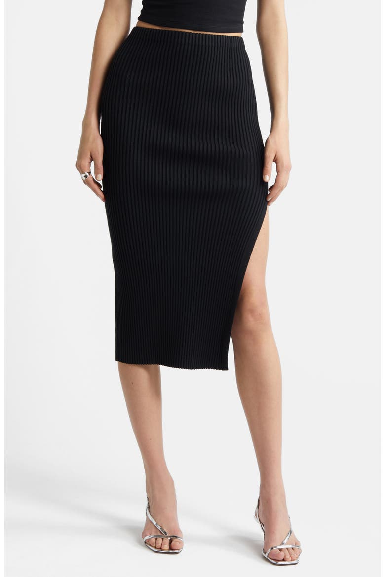 Luxe Sculpt Rib Midi Skirt, Main, color, BLACK