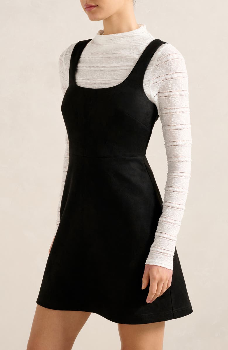 Ever New Gracie Funnel Neck Top & Faux Suede Minidress Set, Alternate, color, Black