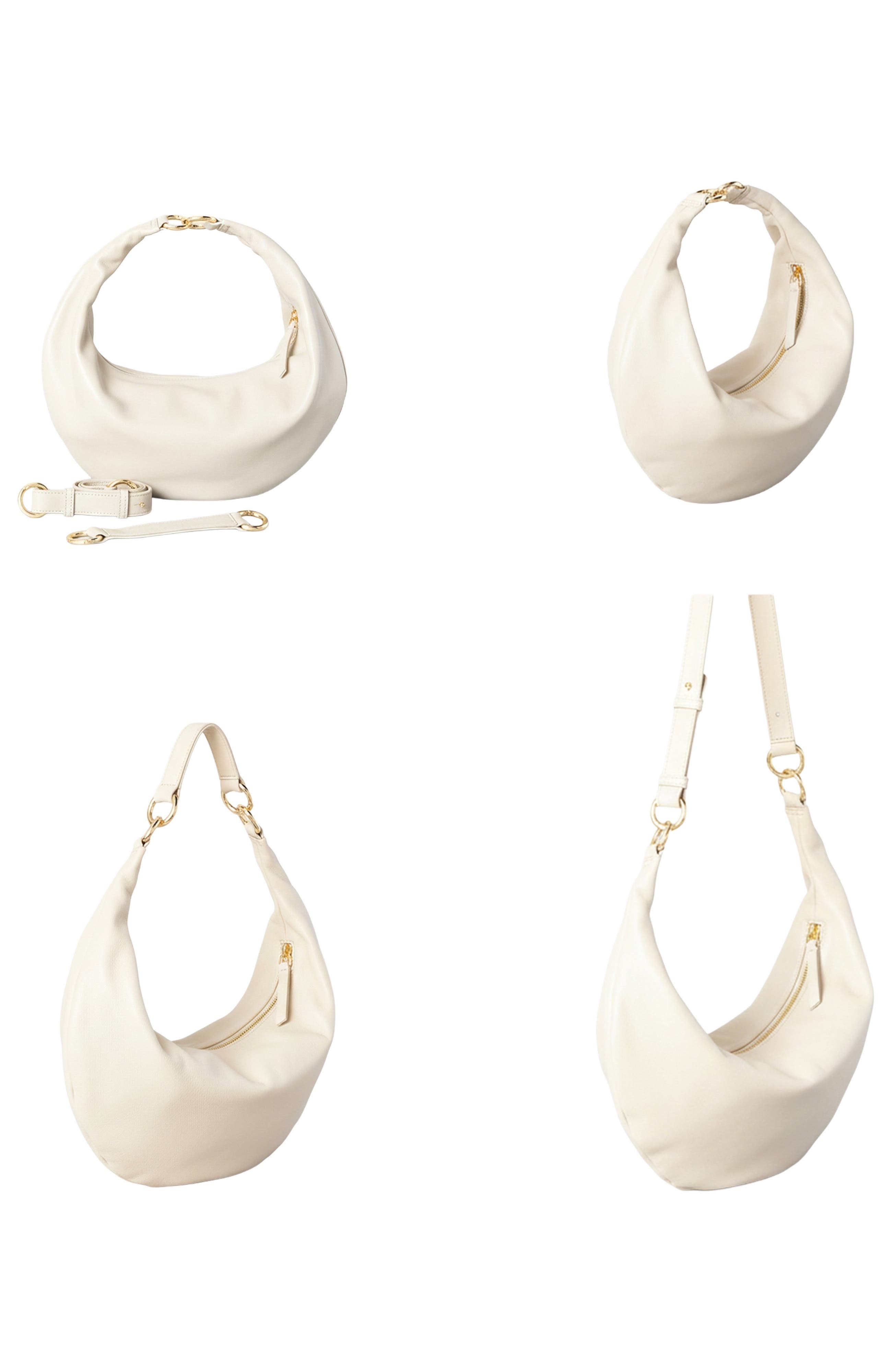 HYER GOODS Leather Convertible Hobo Crescent Ring Bag, Alternate, color, Off-White