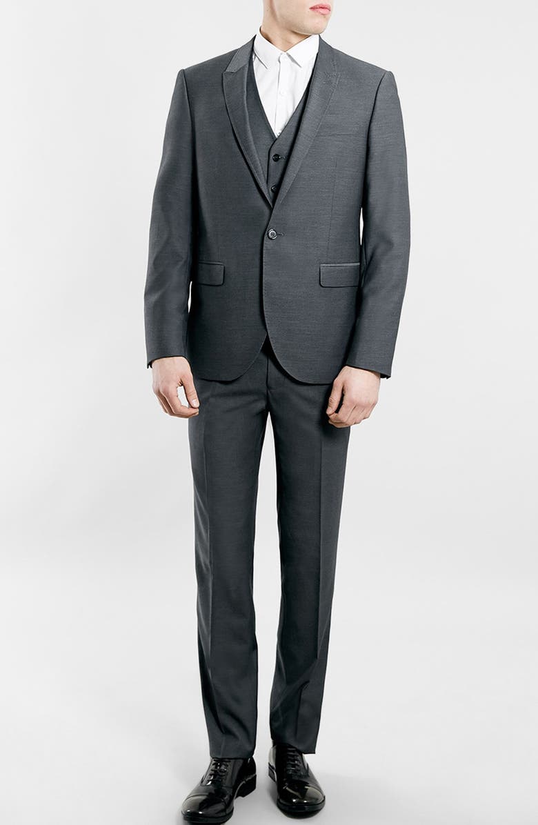 Topman Slim Fit Grey Diamond Texture Suit Jacket, Alternate, color, 