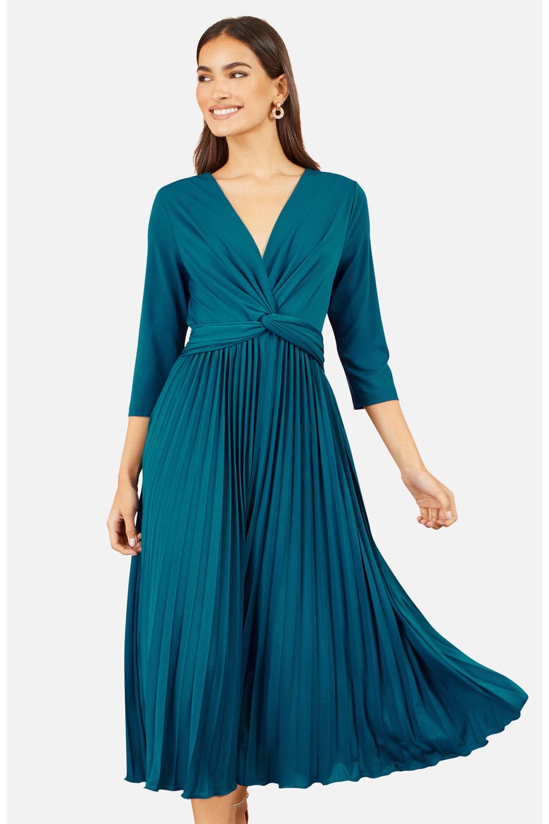 Stretch Wrap Pleated Midi Dress, Alternate, color, Teal
