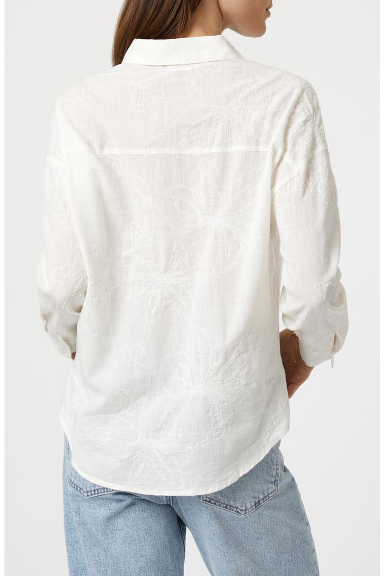 Floral Jacquard Cotton & Linen Button-Up Shirt, Alternate, color, WHITE
