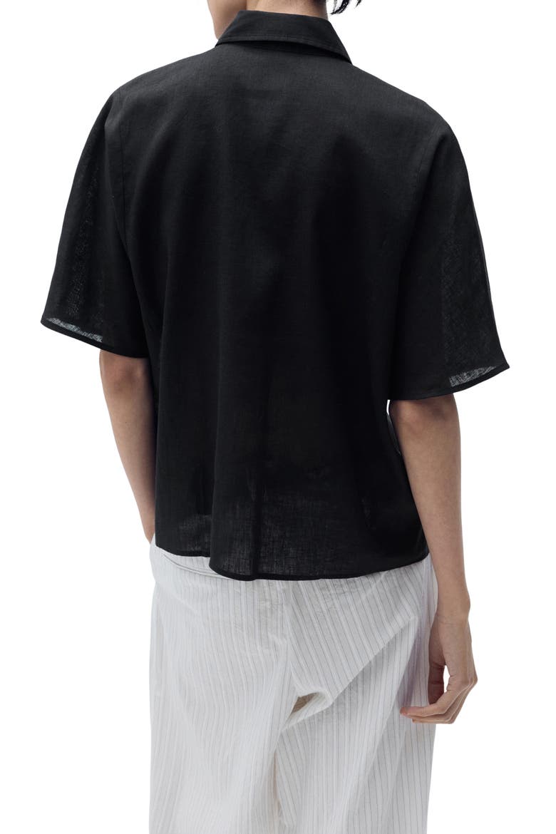 Pai Linen & Cotton Button-Up Shirt, Alternate, color, BLACK