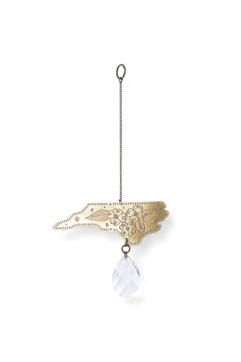 North Carolina State Dogwood Engraved Suncatcher, Main, color, Brass