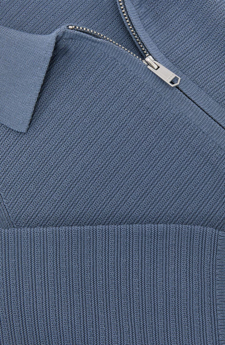 Reiss Estate Textured Stitch Zip Polo Sweater, Alternate, color, Airforce Blue