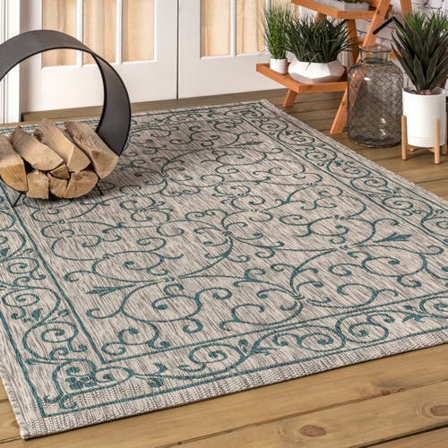 Jonathan Y Charleston Vintage Filigree Textured Weave Indoor/outdoor Area Rug In Gray/teal