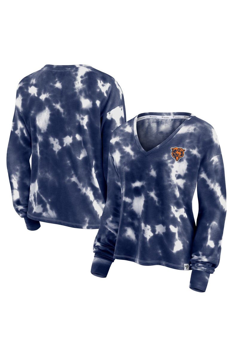 FANATICS Women's Fanatics Branded White/Navy Chicago Bears Sport Resort Tie-Dye V-Neck Long Sleeve T-Shirt, Alternate, color, 
