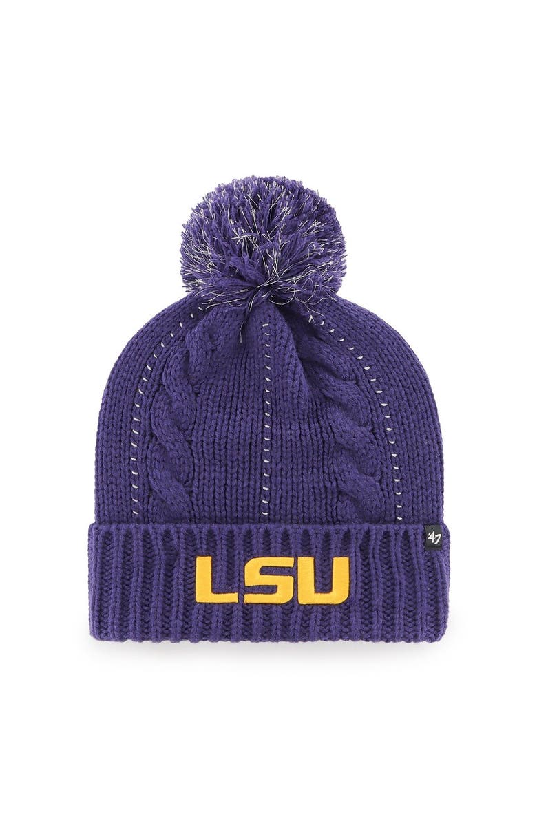 '47 Women's '47 Purple LSU Tigers Bauble Cuffed Knit Hat with Pom, Main, color,