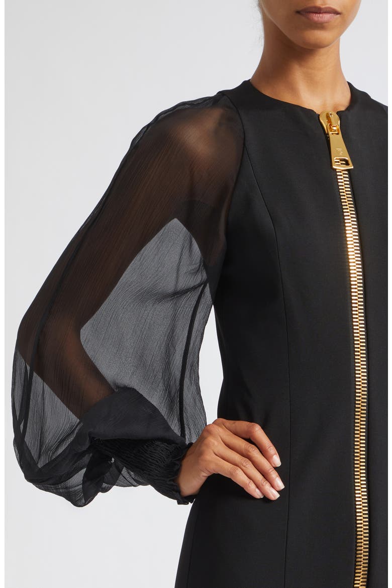 Sheer Long Sleeve Zip Minidress, Alternate, color, EAP BLACK/ BLACK
