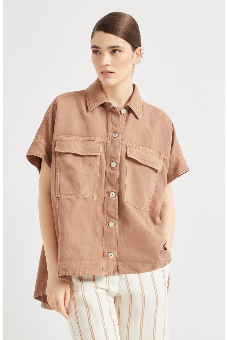 Overshirt with monili, Alternate, color, Rust Brown