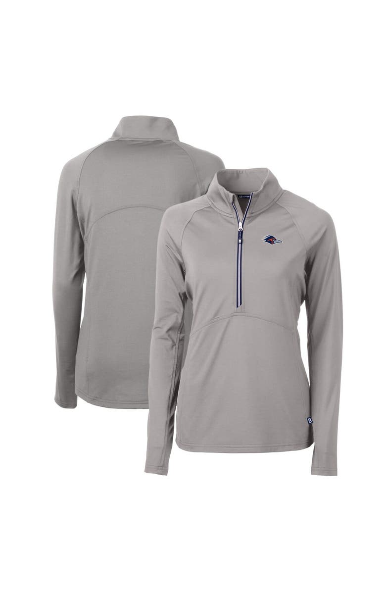 Cutter & Buck Women's Cutter & Buck  Gray UTSA Roadrunners Adapt Eco Knit Stretch Recycled Half-Zip Pullover Top, Main, color, 