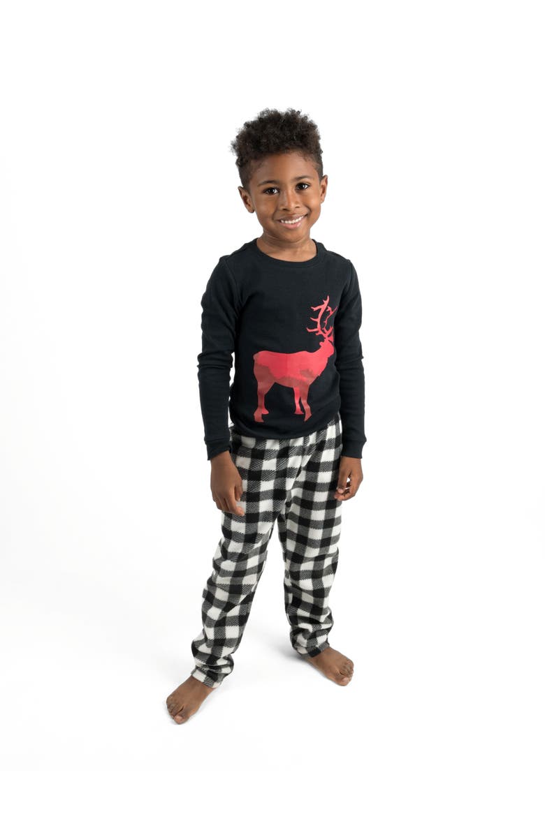Leveret Kids Cotton Top & Fleece Pants Printed Holiday Pajamas, Main, color, Reindeer