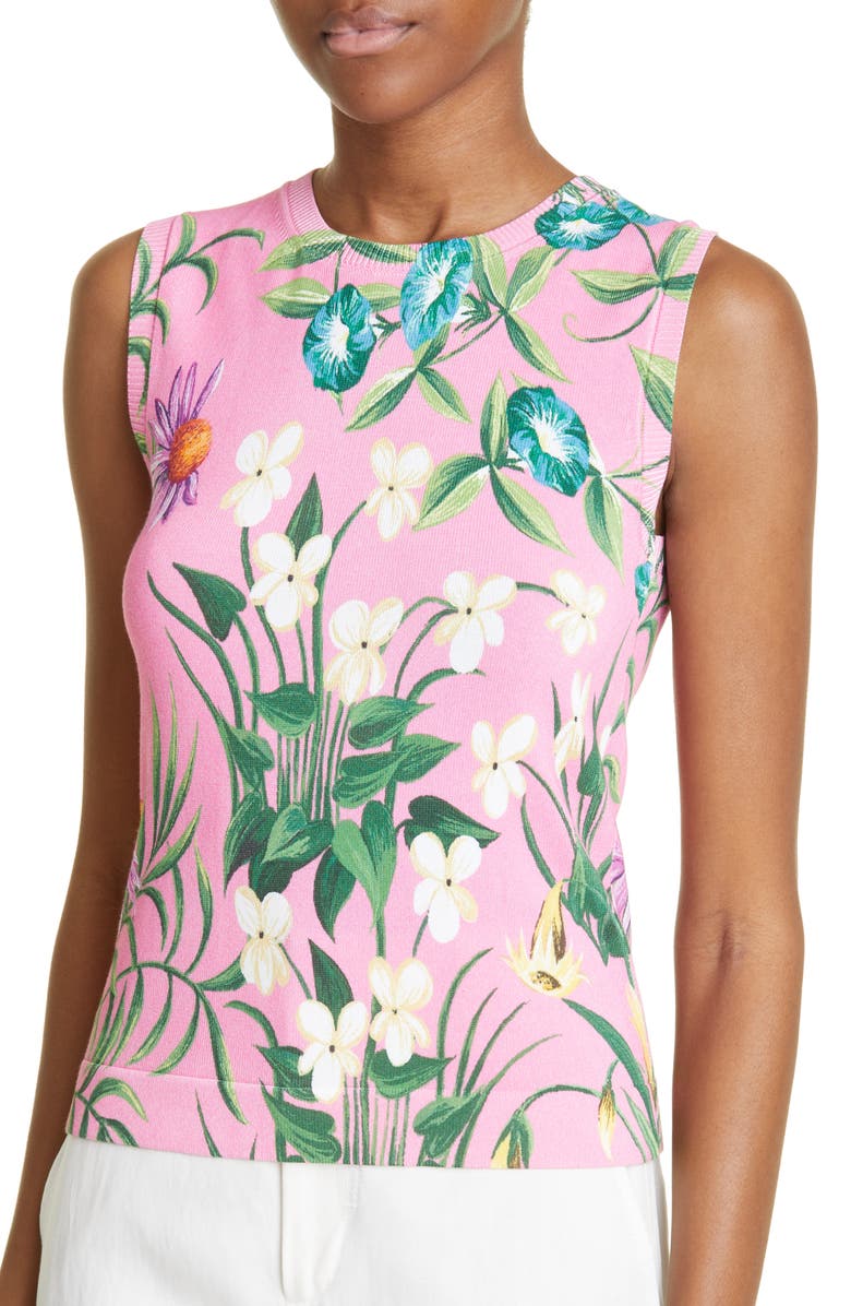 Oscar de la Renta Floral Tapestry Cotton Blend Tank, Alternate, color, 