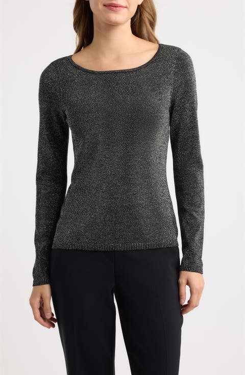 Metallic Boat Neck Sweater