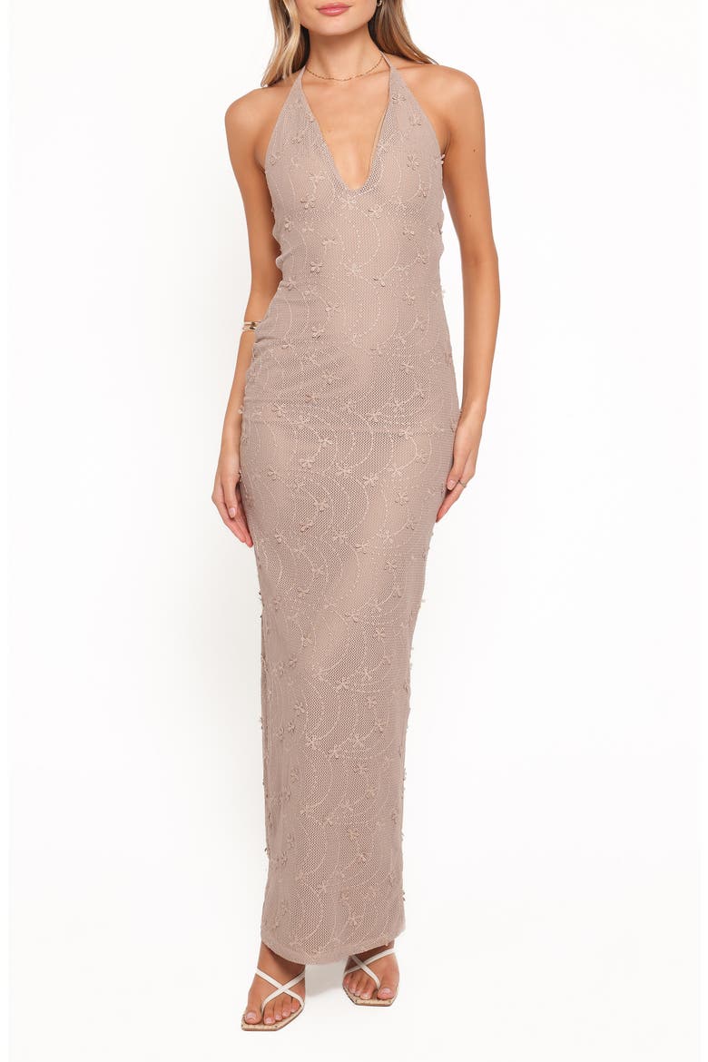 Riley Floral Halter Maxi Dress, Main, color, TAUPE