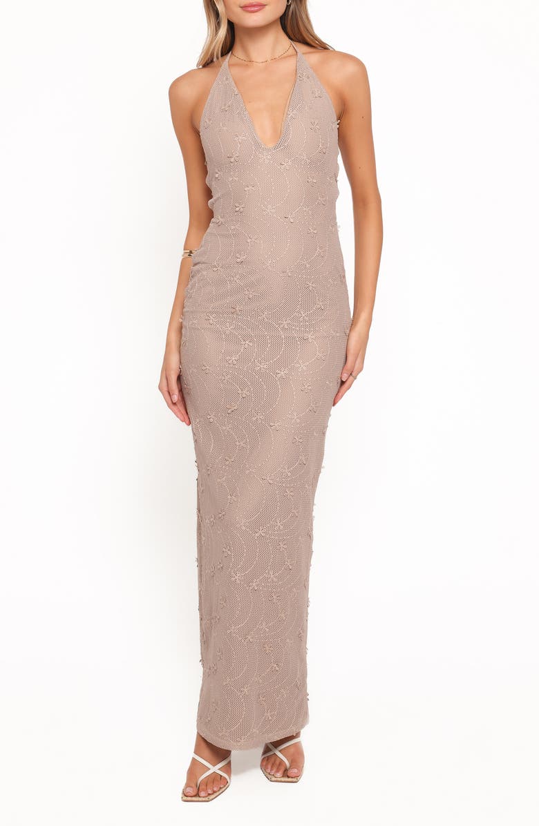 Petal & Pup Riley Floral Halter Maxi Dress, Main, color, Taupe