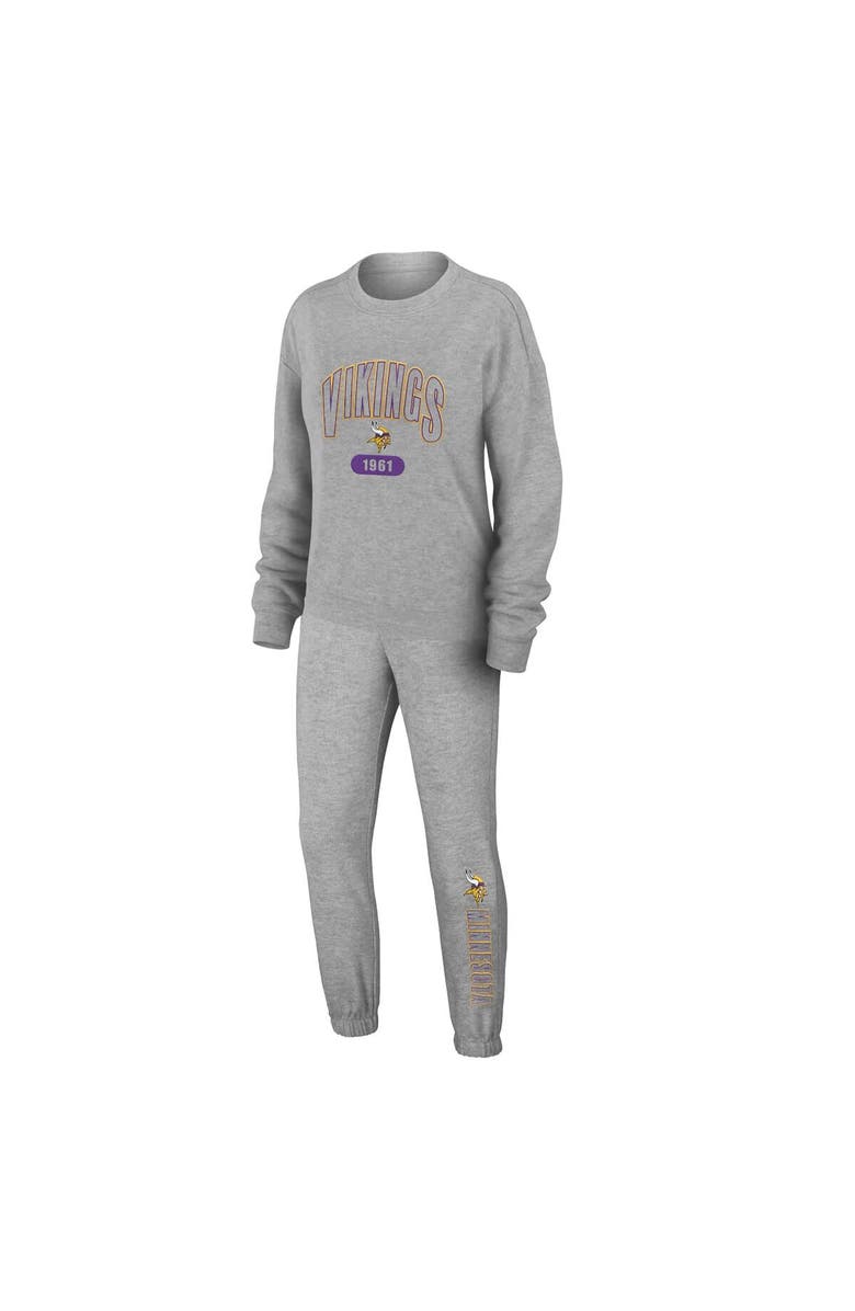 WEAR by Erin Andrews Women's WEAR by Erin Andrews  Heather Gray Minnesota Vikings Plus Size Knitted Tri-Blend Long Sleeve T-Shirt & Pants Lounge Set, Alternate, color, Heather Gray