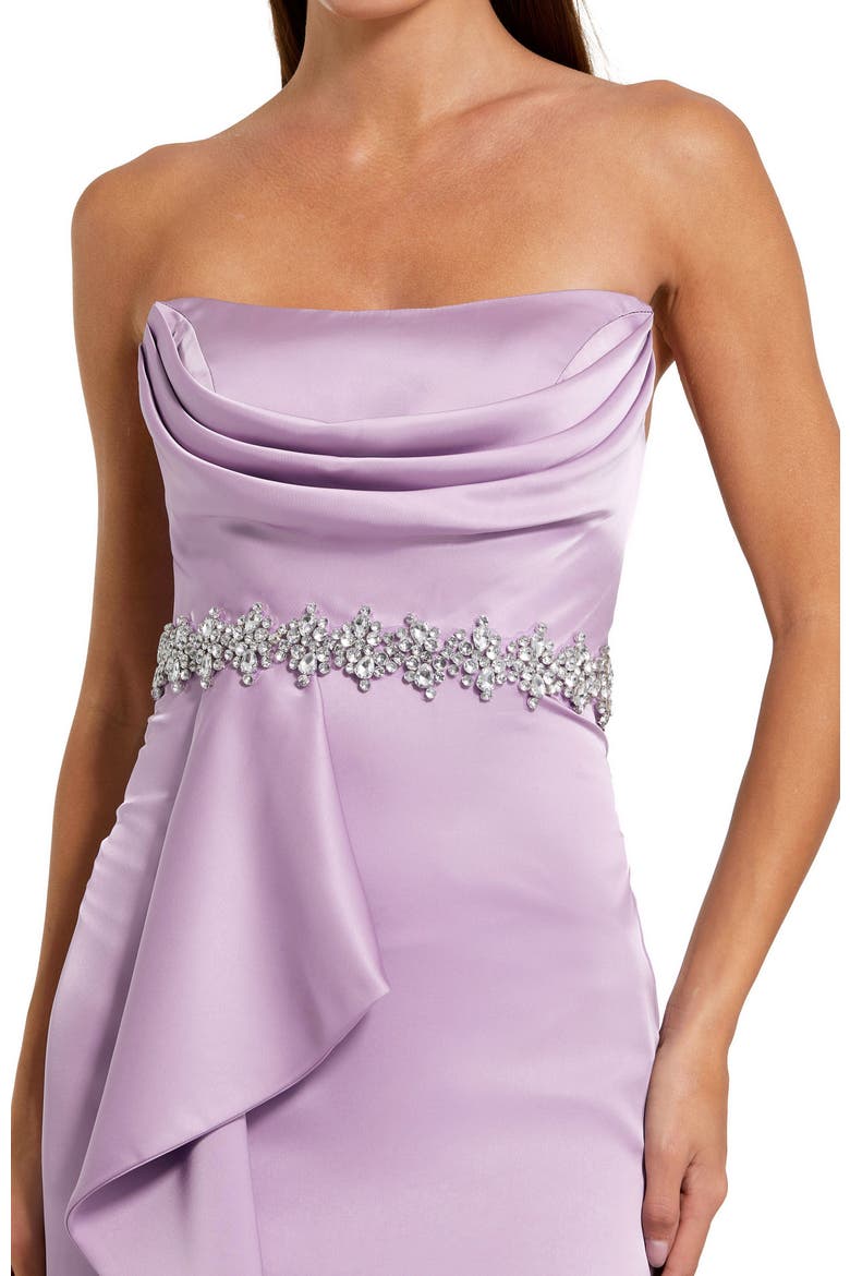 Strapless Embellished Belt Satin Gown, Alternate, color, Lilac