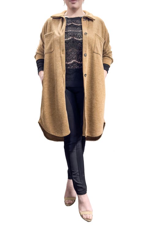 Button Front Knit Shirt Jacket (Plus)