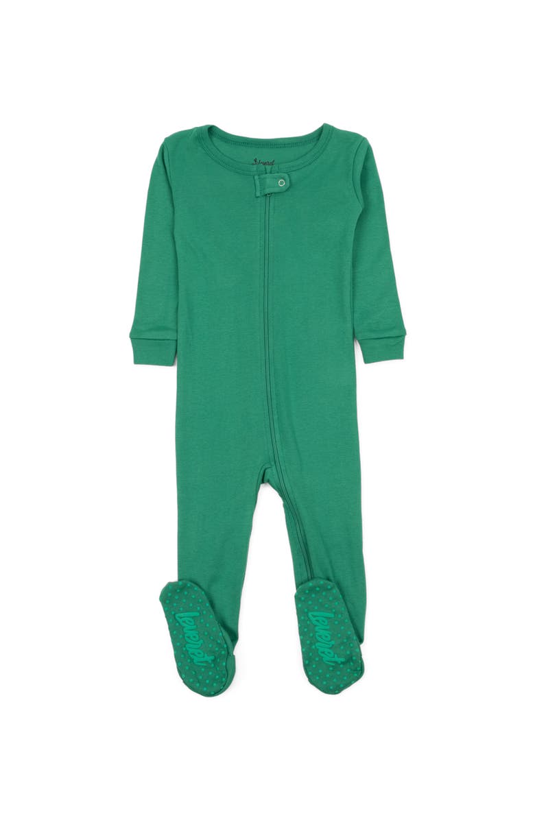 Leveret Footed Solid Cotton Matching Family Pajamas, Main, color, Green