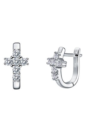 Lafonn Simulated Diamond Cross Huggie Hoop Earrings In White