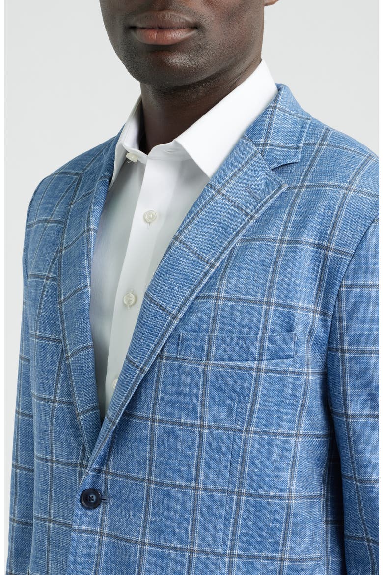 XC Flex® Pinnacle Light Blue Windowpane Check Knit Sport Coat, Alternate, color, BLUE / TAN SHADOW PLAID