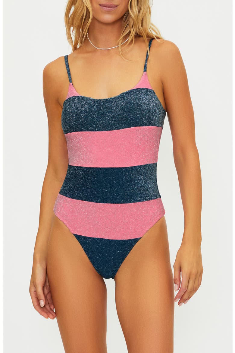Calista Metallic One-Piece Swimsuit, Main, color, SEASHELL SHINE COLORBLOCK