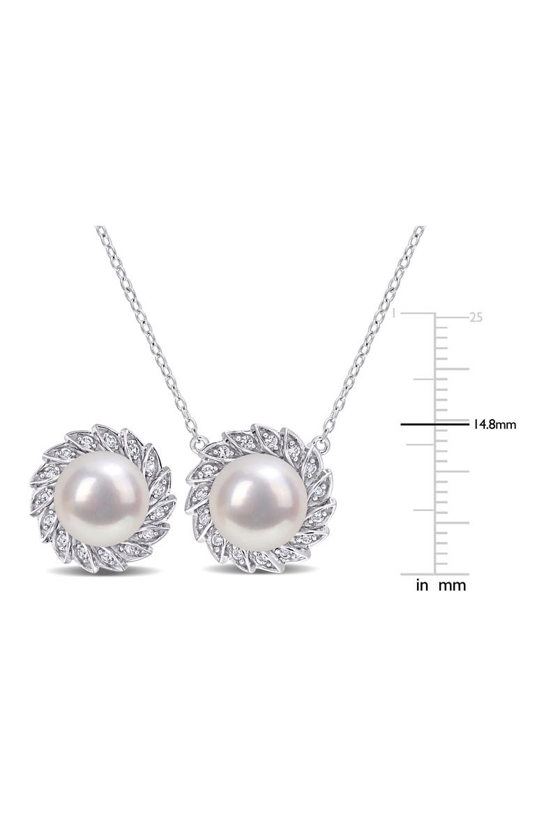 Cultured Freshwater Pearl & Lab Created White Sapphire Necklace & Stud Earrings Set, Alternate, color, WHITE