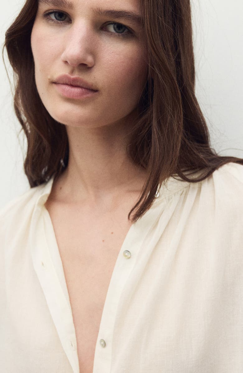 MANGO Long Sleeve Cotton Nightgown, Alternate, color, Ivory White