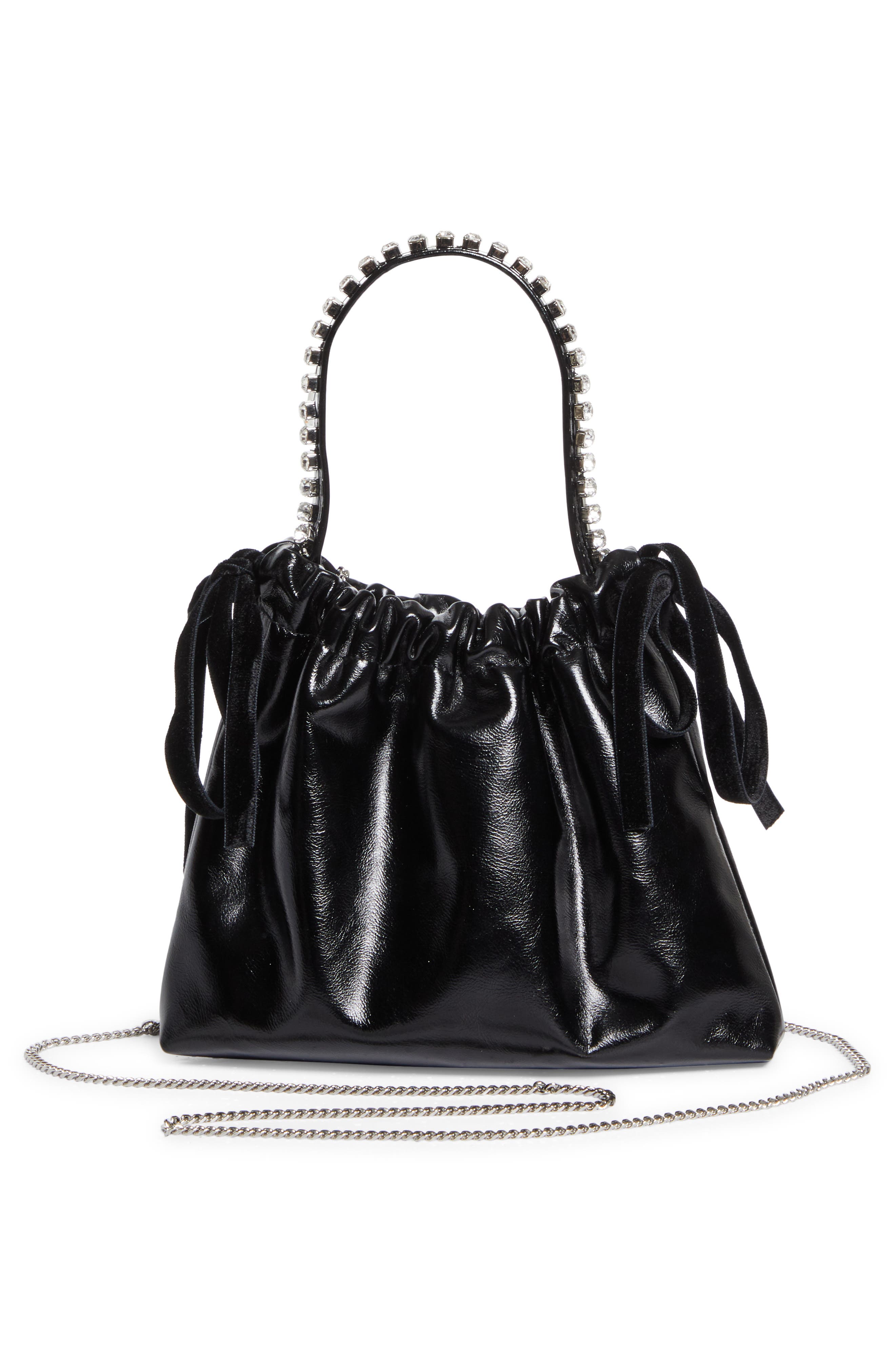 Jimmy Choo Mini Drawstring Top Handle Bag, Alternate, color, Black/ Black/ Silver