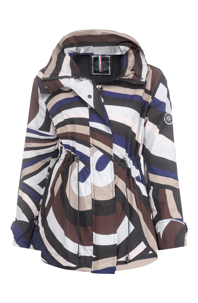 GORSKI Lightweight Printed Jacket, Concealed Hood, Alternate, color, Navy/Brown Swirl